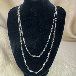 Vintage Signed Monet Silver Tone Fancy Cut Link Necklace - 28 Inches